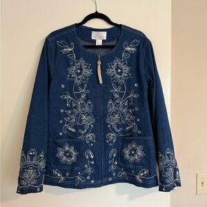 Susan Graver Dark Blue Embroidered Jean Jacket